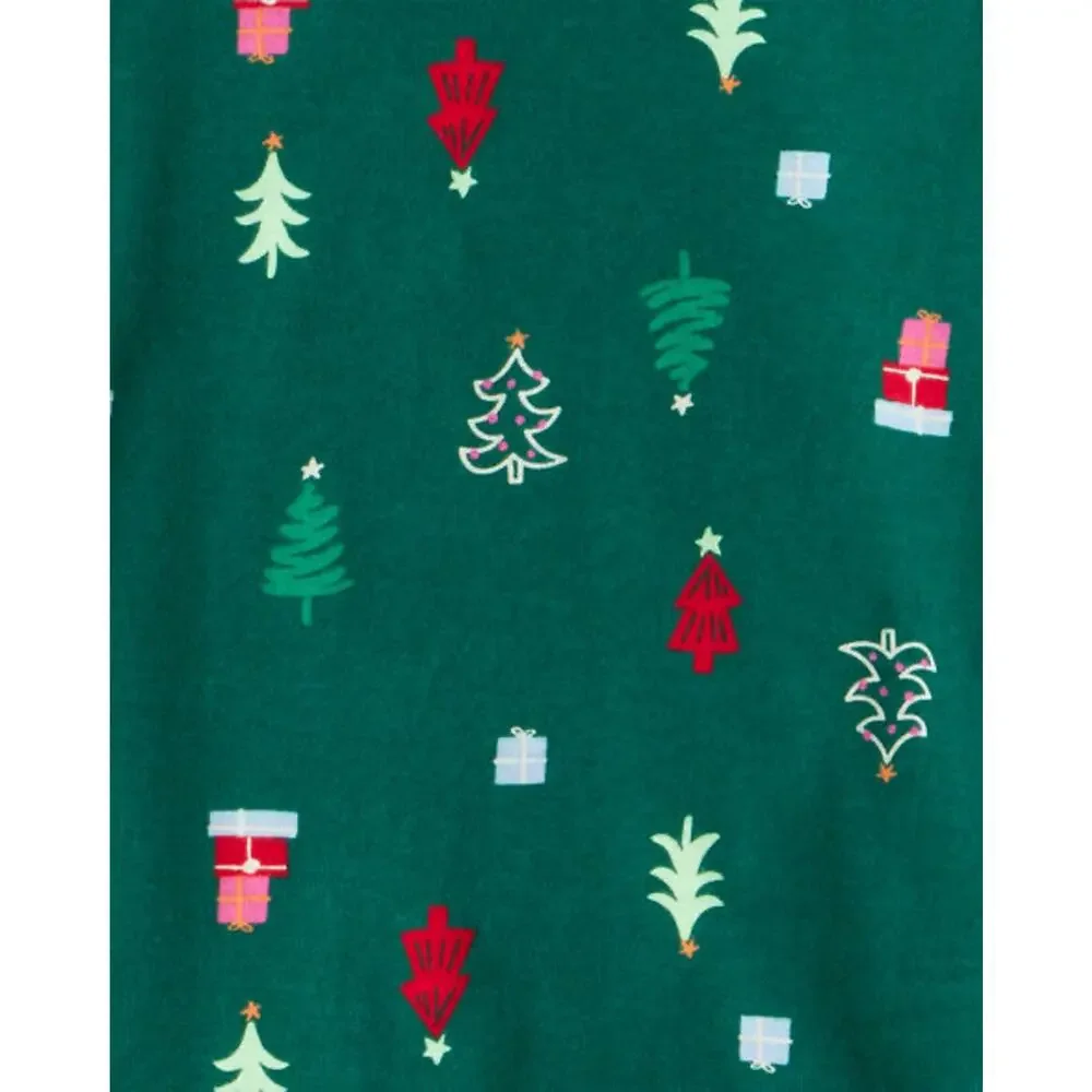 NEW! 6 Kids Christmas Tree Print Top and Pants Pajama 2PC Set 100% Cotton Green